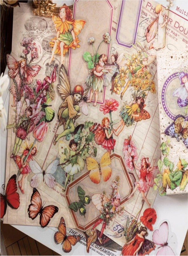 SIBLYMONA Vintage Fairy Stickers Pack, Floral Butterfly Transparent Stickers for Scrapbooking Junk Journal, 300Pcs 6Colors Craft Supplies (A+B) - Image 5