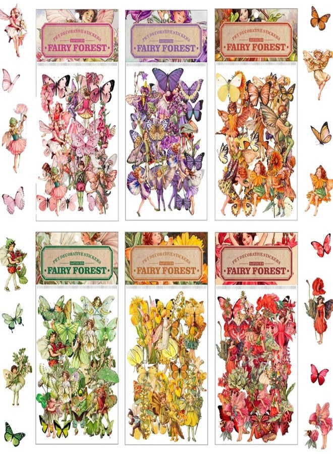 SIBLYMONA Vintage Fairy Stickers Pack, Floral Butterfly Transparent Stickers for Scrapbooking Junk Journal, 300Pcs 6Colors Craft Supplies (A+B) - Image 1