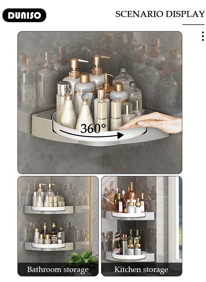 DUNISO - Corner Shower Caddy, Removable Shower Organizer, 360° Rotating Corner Shower Shelf, Rustproof Bath Storage Basket, No Drilling Wall Mounted Shelves for Bathroom, Dorm and Kitchen - Image 1