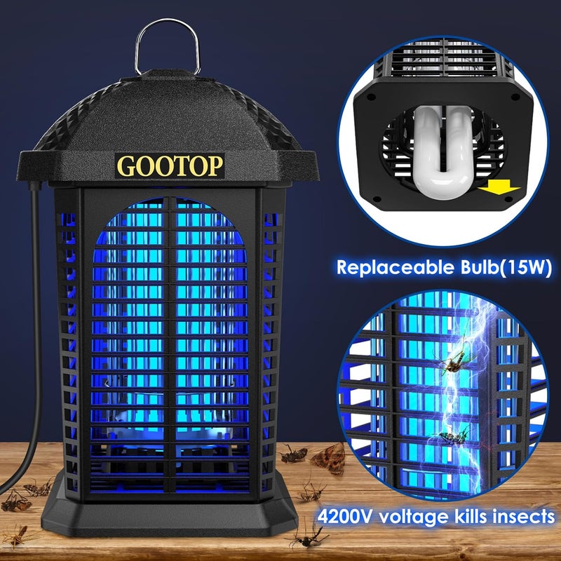 GOOTOP Bug Zapper Outdoor, 4200V Electric Mosquito Zapper, Bug Zapper Outdoor, Fly Traps, Fly Zapper, Mosquito Killer Indoor 3 Prong Plug, 90-130V, ABS Plastic Outer - Image 3