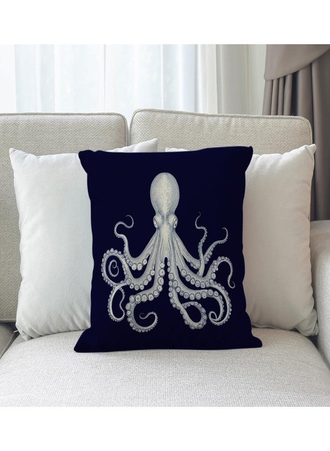 Moslion Octopus Pillow Case,Cute White Giant Octopus on Dark Blue Background Throw Pillow Case 18" x 18" Inch Cotton Linen Cushion Cover for Men Women Navy Blue White - Image 3