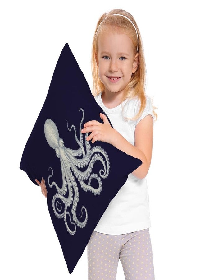 Moslion Octopus Pillow Case,Cute White Giant Octopus on Dark Blue Background Throw Pillow Case 18" x 18" Inch Cotton Linen Cushion Cover for Men Women Navy Blue White - Image 2