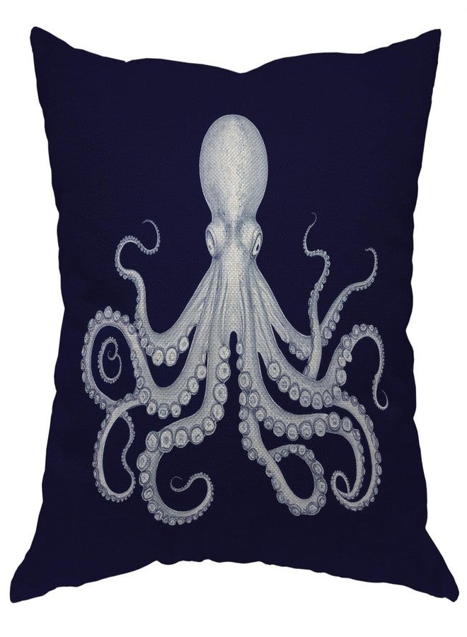 Moslion Octopus Pillow Case,Cute White Giant Octopus on Dark Blue Background Throw Pillow Case 18" x 18" Inch Cotton Linen Cushion Cover for Men Women Navy Blue White - Image 1