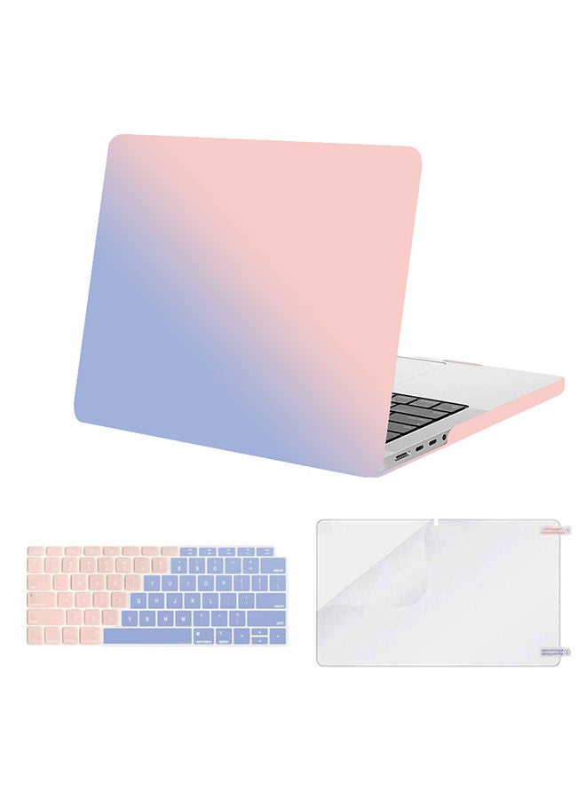 O Ozone Matte Case For MacBook Pro 14 inch A2442 2021 M1 Pro/M1 Max Chip and Touch ID Plastic Hard Shell Case and Keyboard Cover and Screen Protector - Gradient Pink and Blue  - Image 1