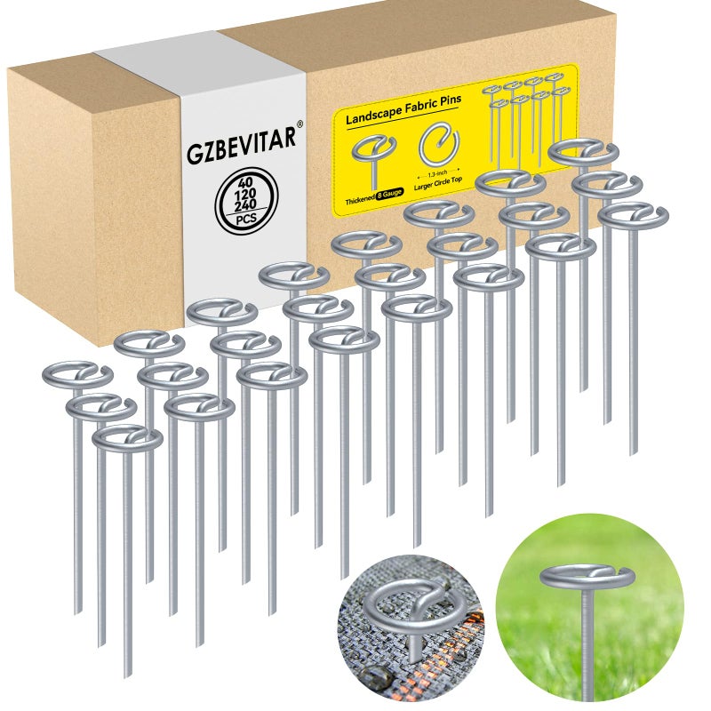 GZBEVITAR Landscape Fabric Pins, Thickened 8 Gauge Circle Top Landscape Pins, Not Easy to Bend 6 inch Galvanized Landscape Fabric Stakes, More Holding Power Than U-Shape Garden Staples (40) - Image 1