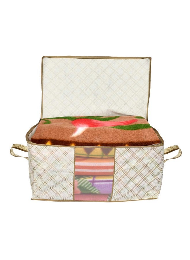Kuber Industries Kuber Industries Metalic Checkered Print Foldable Clothes Storage Bag Wardrobe Organizer Non Woven Fabric for Comforters,Blankets,Bedding with Sturdy Zipper,Clear Window (Set of 6,Ivory)-KUBMART16590 - Image 4