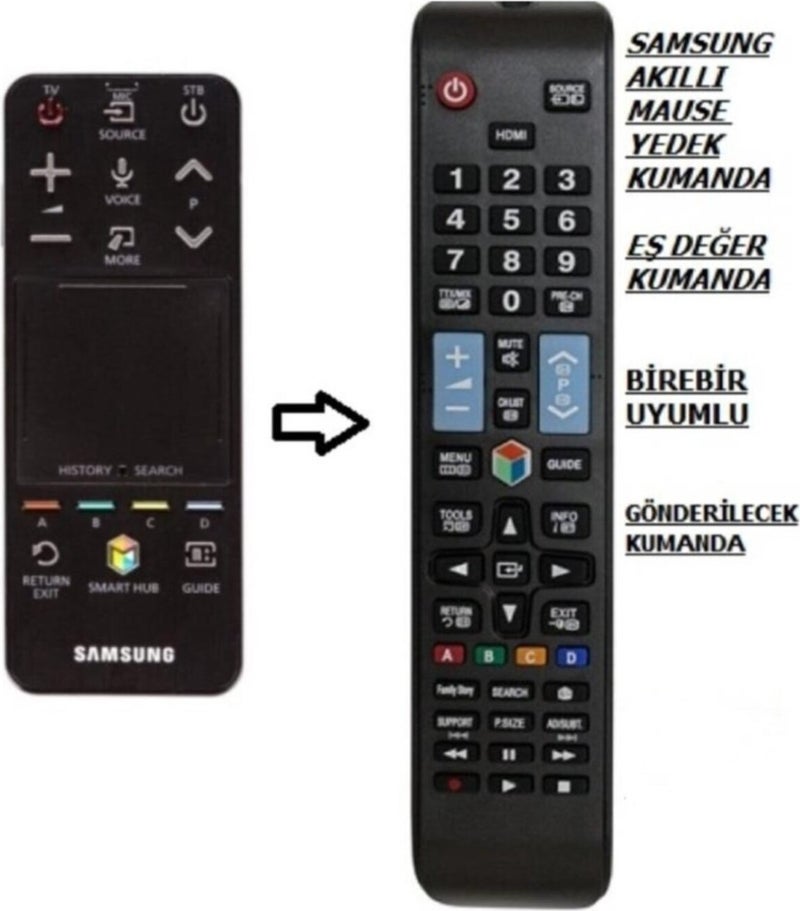 BT Bayır Technology Samsung Smart Tv Chubby Air Mouse with Button Model Flat Remote Control Button Model Remote BN59-01181B BN59-01182B - 1093