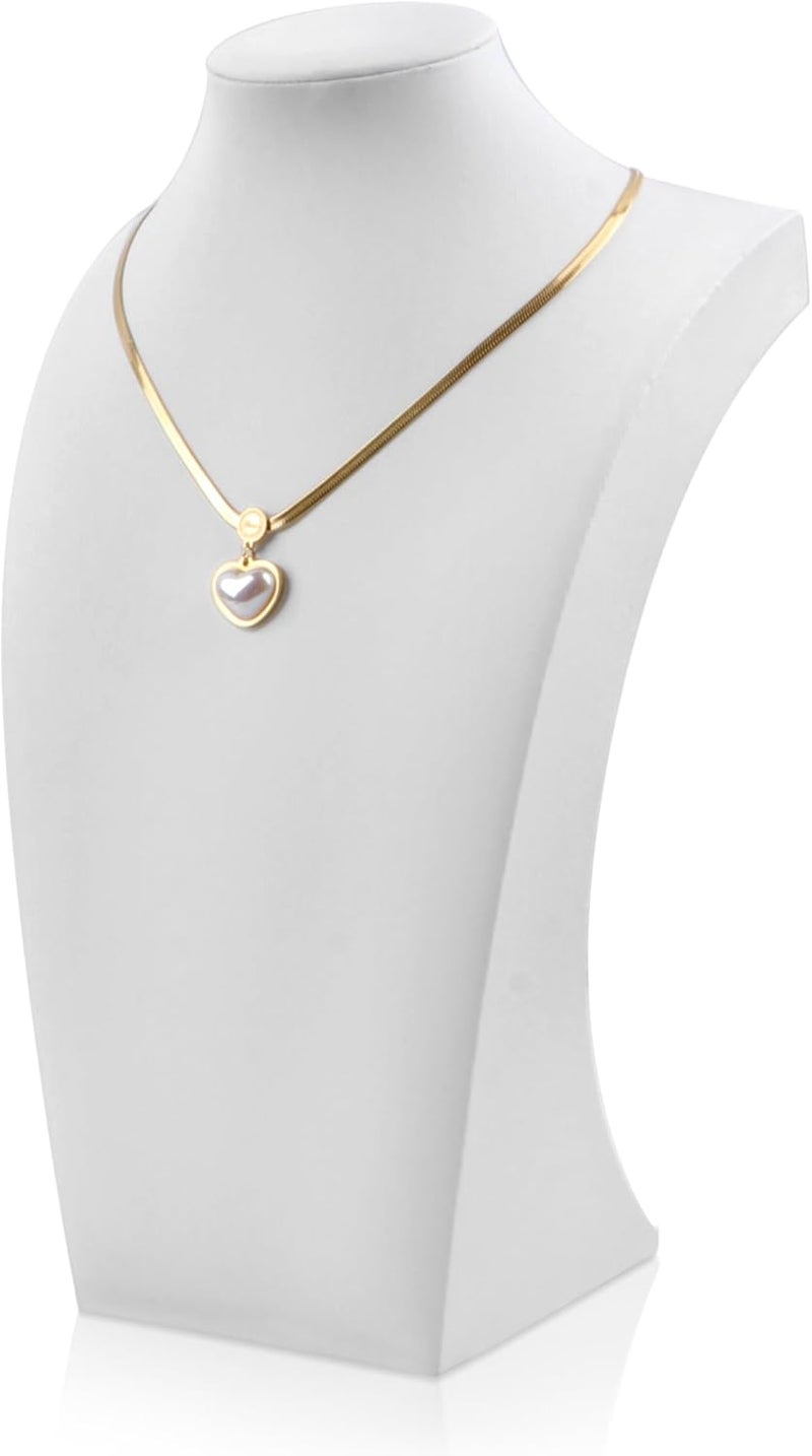 Homeanda Necklace Display Bust - PU Leather Jewelry Bust Stand for Photography, Boutique Display, and Home Organisation(White-13.4"x8.2") - Image 1