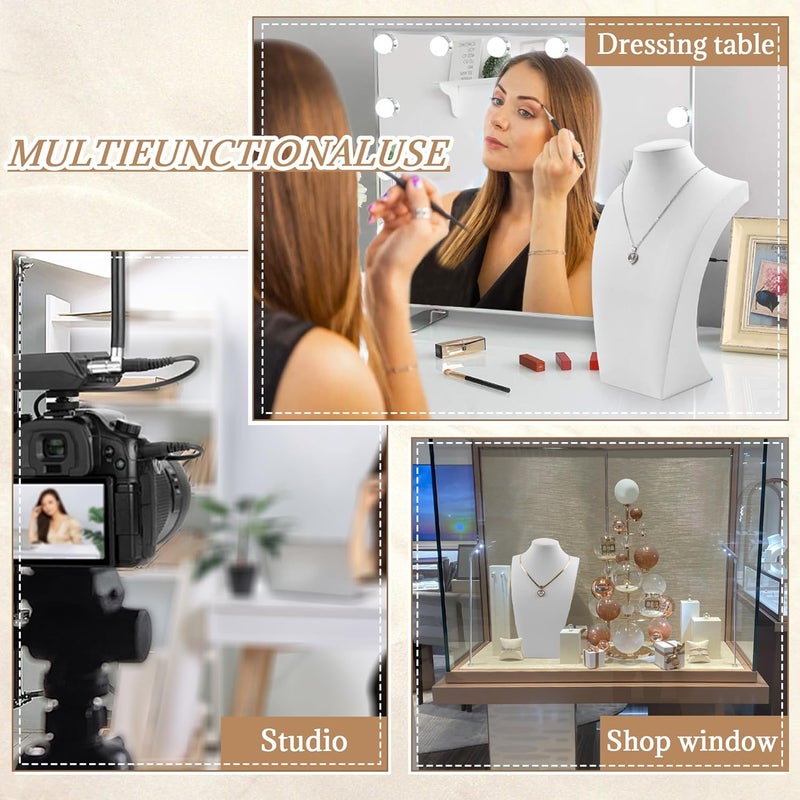 Homeanda Necklace Display Bust - PU Leather Jewelry Bust Stand for Photography, Boutique Display, and Home Organisation(White-13.4"x8.2") - Image 4