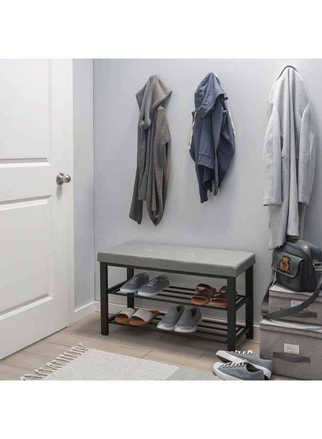 Simplify Storage Bench, Shoe Rack, Ottoman, Tufted, Padded Seating for Entryway, Bedroom, Closet & Hallway, Grey - Image 5