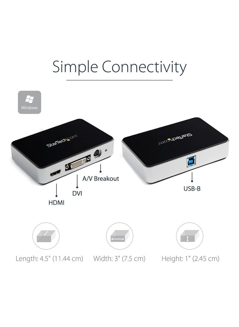 Startech.com StarTech.com HDMI Video Capture Device - 1080p - 60fps Capture Card - USB Video Recorder - with HDMI DVI VGA, TAA (USB3HDCAP)  - Image 5