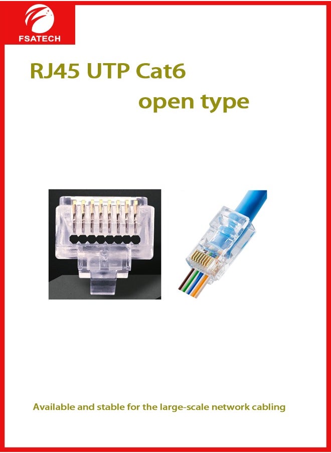 FSATECH CON410-01 RJ45 CAT6 Pass Through Connectors 100PCS/PACK Gold Plated 3 Prong 8P8C Modular EZ Crimp Connector Unshielded Plug Passthrough Ethernet Insert Plug  - Image 1