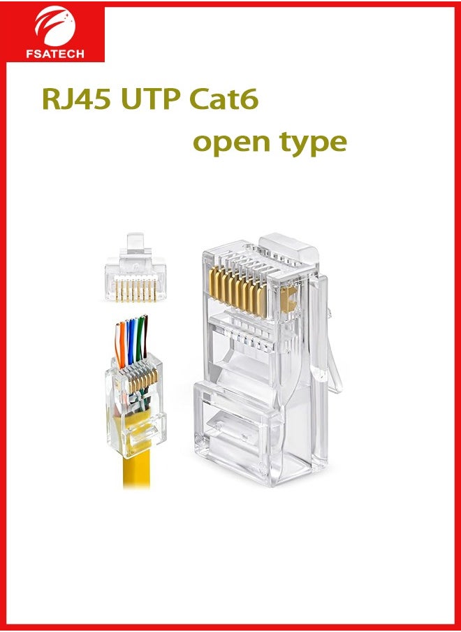 FSATECH CON410-01 RJ45 CAT6 Pass Through Connectors 100PCS/PACK Gold Plated 3 Prong 8P8C Modular EZ Crimp Connector Unshielded Plug Passthrough Ethernet Insert Plug  - Image 3