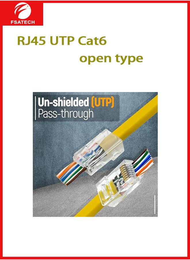 FSATECH CON410-01 RJ45 CAT6 Pass Through Connectors 100PCS/PACK Gold Plated 3 Prong 8P8C Modular EZ Crimp Connector Unshielded Plug Passthrough Ethernet Insert Plug  - Image 2