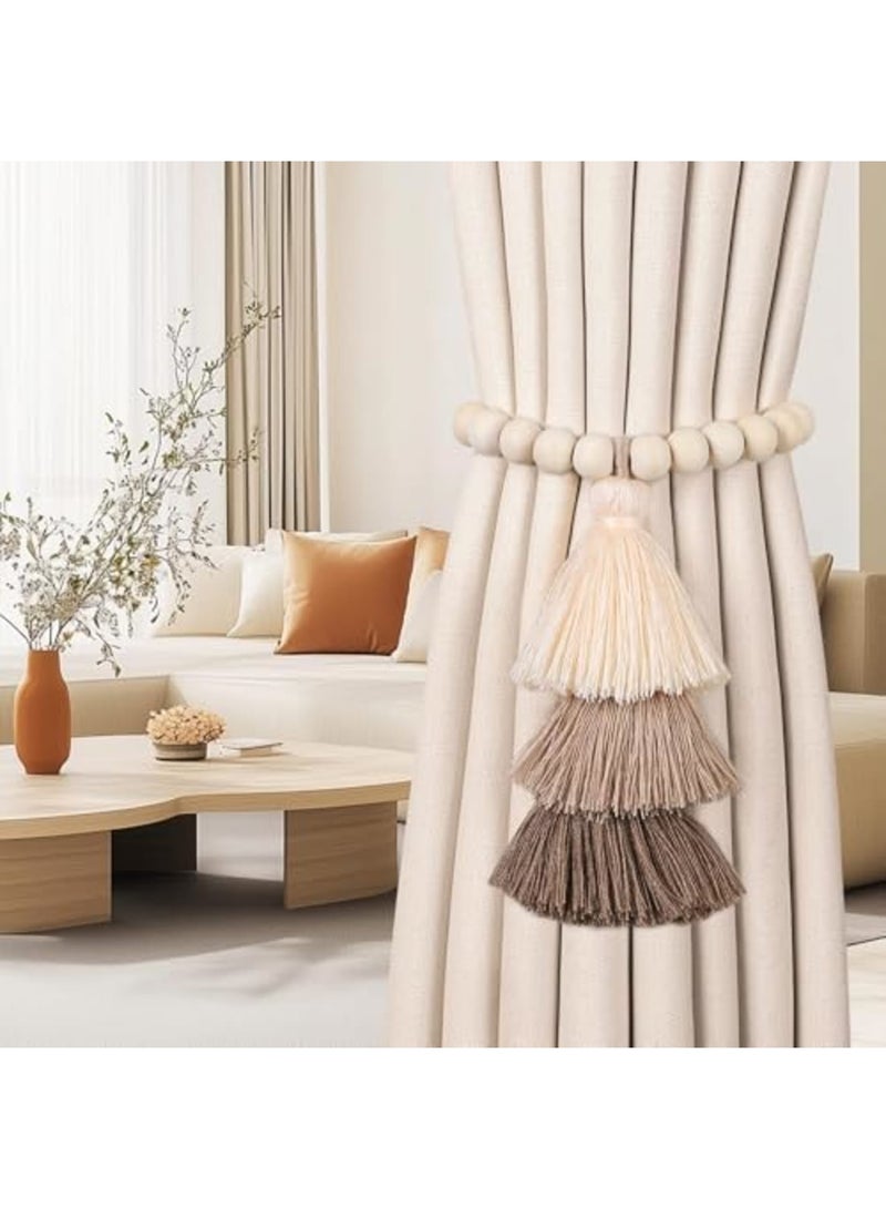 SYOSI Magnetic Curtain Tiebacks with 3-Tier Tassel, 2 Pack Wood Bead Curtain Holdbacks, No Drill, Boho Decorative Curtain Holders for Bedroom, Nursery, Living Room Drapes - Image 5