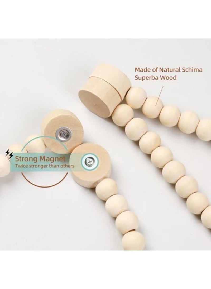 SYOSI Magnetic Curtain Tiebacks with 3-Tier Tassel, 2 Pack Wood Bead Curtain Holdbacks, No Drill, Boho Decorative Curtain Holders for Bedroom, Nursery, Living Room Drapes - Image 3