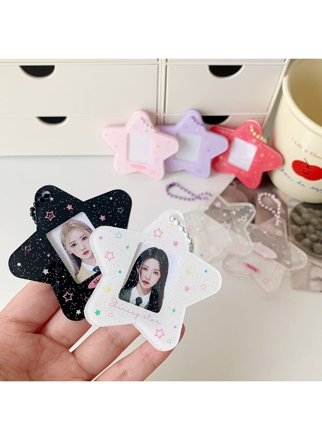 NIBEMINENT 1 - Piece Simple Glitter Pink Five-pointed Star Kpop Photo Card Holder Pendant Key Chain ID Badge Holder ID Card Holder Photo Card Protector for School ID Office ID Access Card for Women Girls - Image 3