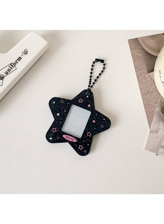 NIBEMINENT 1 - Piece Simple Glitter Pink Five-pointed Star Kpop Photo Card Holder Pendant Key Chain ID Badge Holder ID Card Holder Photo Card Protector for School ID Office ID Access Card for Women Girls - Image 1