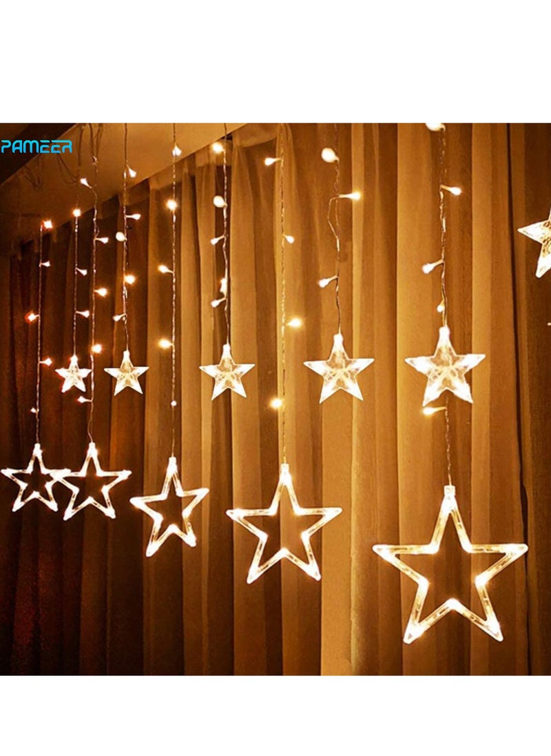 PAMEER - Plug-In LED String Lights 3-Mtr 12 Stars 120 LED String Lights Home Decorative Curtain String Light for Christmas EID Ramadan Diwali Wedding Decoration LED Lights Box Button Control 8 Modes LEDs. - Image 1