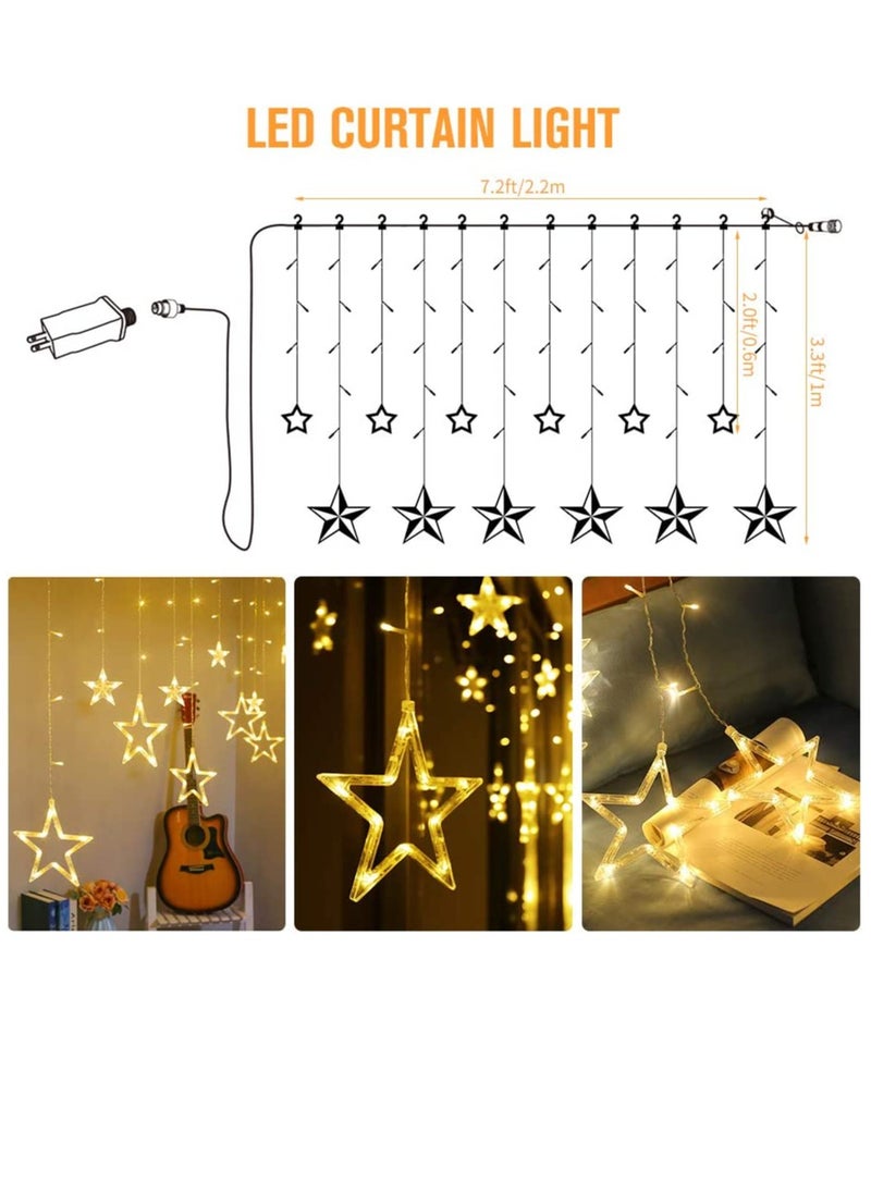 PAMEER - Plug-In LED String Lights 3-Mtr 12 Stars 120 LED String Lights Home Decorative Curtain String Light for Christmas EID Ramadan Diwali Wedding Decoration LED Lights Box Button Control 8 Modes LEDs. - Image 1