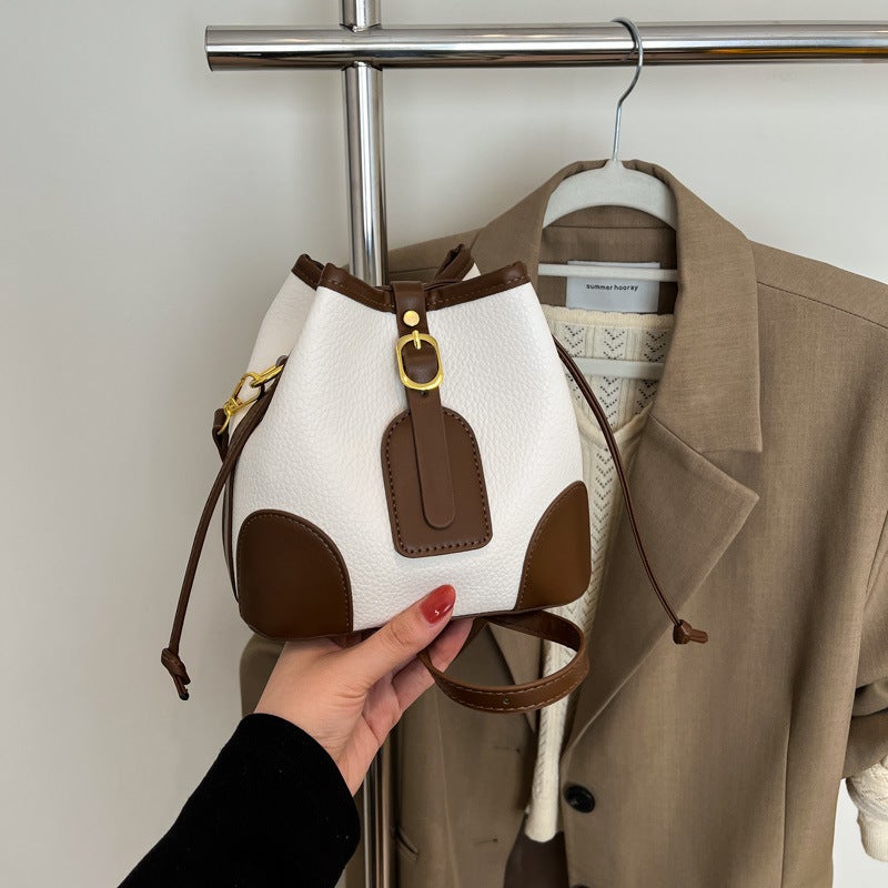 Trendy Popular Women'S Bags Korean Fashion Versatile Color-Blocking Textured Bucket Bag High-End Crossbody Bag - Image 1