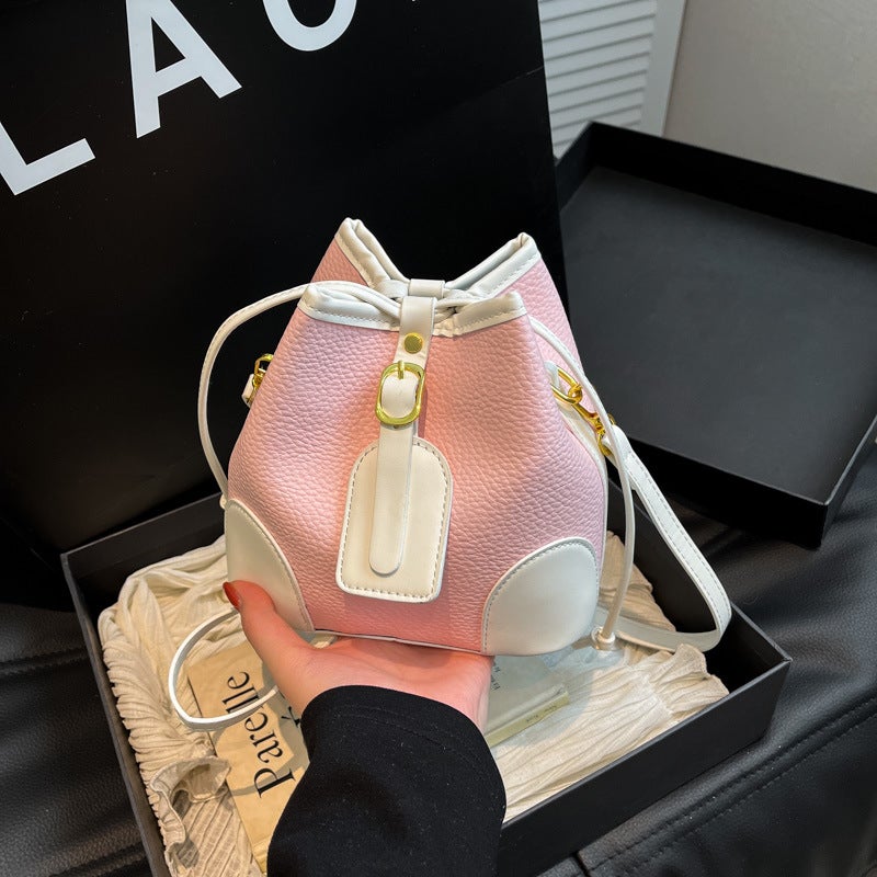 Trendy Popular Women'S Bags Korean Fashion Versatile Color-Blocking Textured Bucket Bag High-End Crossbody Bag - Image 5