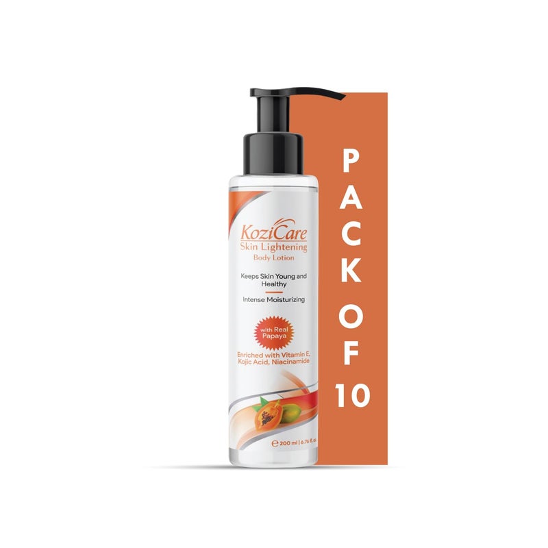 Kozicare Cream Papaya Body Lotion 200ml  Shea Butter  Niacinamide  Kojic Acid Body Lotion for Women  Men  Skin Lightening  Hydrating  Non Greasy  Fast Absorption  Moisturizer for Body  Pack of 10 - Image 1