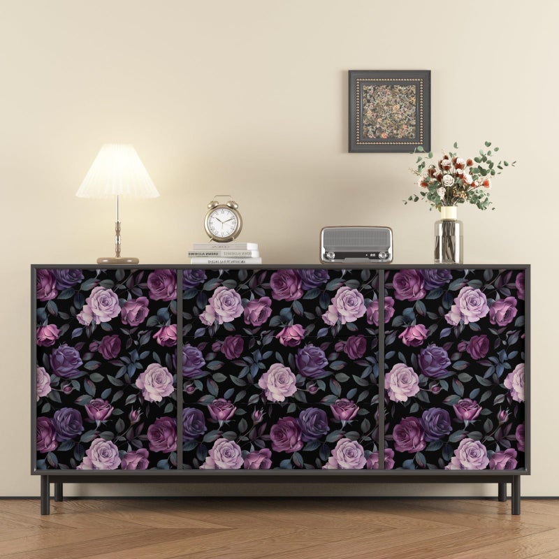 Laatse Vintage Floral Wallpaper Peel and Stick, Dark Purple Pink Rose Contact Paper 17.5" x 118", Boho Flowers Wall Paper Self Adhesive Waterproof Removable for Bathroom Shelves Cabinet Drawer Table Decor - Image 3