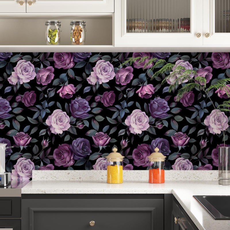 Laatse Vintage Floral Wallpaper Peel and Stick, Dark Purple Pink Rose Contact Paper 17.5" x 118", Boho Flowers Wall Paper Self Adhesive Waterproof Removable for Bathroom Shelves Cabinet Drawer Table Decor - Image 4