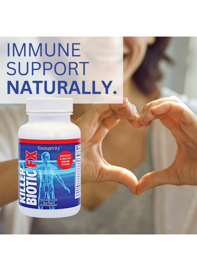 youngevity - Killer Biotic Fx Immune System Support ; Sourced From Bee Propolis Mushrooms & Colostrum ; Natural Immunity Support ; 60 Capsules - Image 1