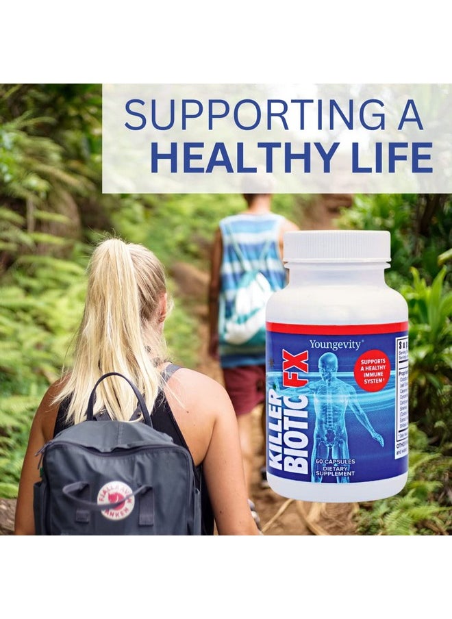 youngevity - Killer Biotic Fx Immune System Support ; Sourced From Bee Propolis Mushrooms & Colostrum ; Natural Immunity Support ; 60 Capsules - Image 1
