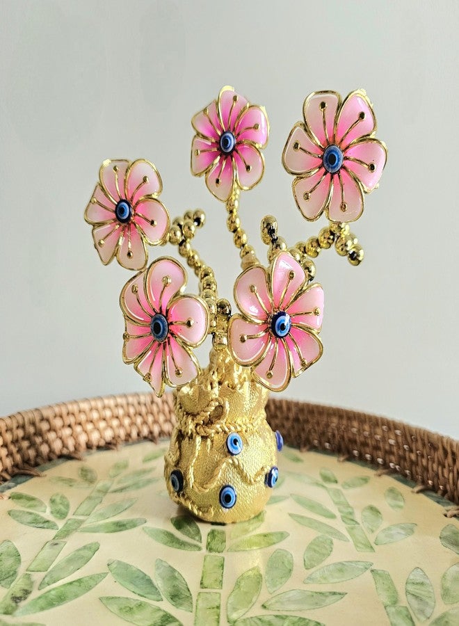 The Flair Store™ Evil Eye Flowers Tree with Money Bag, Fengshui for Positive Energy, Najar Suraksha or Najar Battu for Vastu Love Prosperity Peace Health Wealth Good Luck for Home Office (Pink Daisy) - Image 1