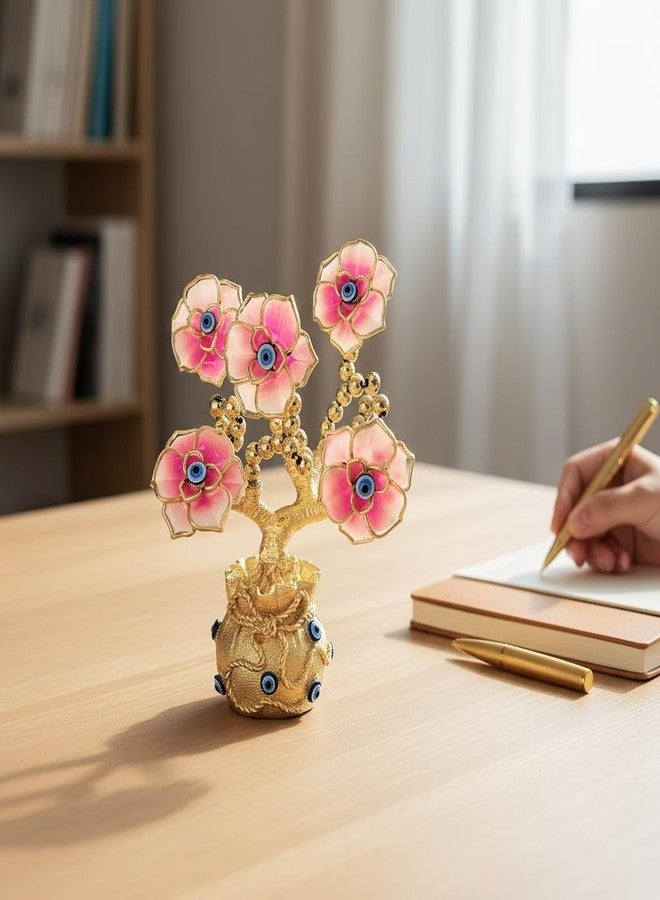 The Flair Store™ Evil Eye Flowers Tree with Money Bag, Fengshui for Positive Energy, Najar Suraksha or Najar Battu for Vastu Love Prosperity Peace Health Wealth Good Luck for Home Office (Pink Daisy) - Image 2