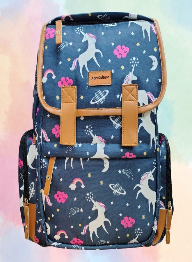 AgroCulture Diaper Backpack cum Laptop bag for kids and Working parents + Baby Carrier (Navy Blue, Unicorn) Baby Diaper Organiser Bag Travelling Bag (Navy Blue) - Image 2