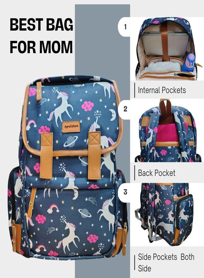 AgroCulture Diaper Backpack cum Laptop bag for kids and Working parents + Baby Carrier (Navy Blue, Unicorn) Baby Diaper Organiser Bag Travelling Bag (Navy Blue) - Image 3
