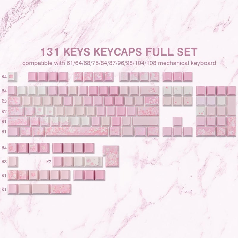 Tsungup Keycaps Cherry Blossom Tie-Dye Keycap Set - Custom Side Print PBT Pink Keycaps,131 Keys Gradient DoubleShot Sakura Key caps Cherry Profile Keyboard Key caps for Mechanical Keyboards - Image 2