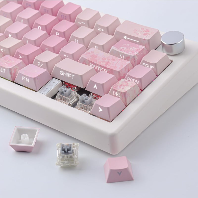 Tsungup Keycaps Cherry Blossom Tie-Dye Keycap Set - Custom Side Print PBT Pink Keycaps,131 Keys Gradient DoubleShot Sakura Key caps Cherry Profile Keyboard Key caps for Mechanical Keyboards - Image 5