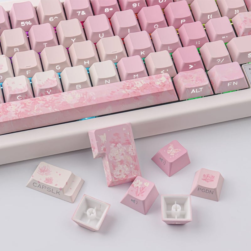 Tsungup Keycaps Cherry Blossom Tie-Dye Keycap Set - Custom Side Print PBT Pink Keycaps,131 Keys Gradient DoubleShot Sakura Key caps Cherry Profile Keyboard Key caps for Mechanical Keyboards - Image 4