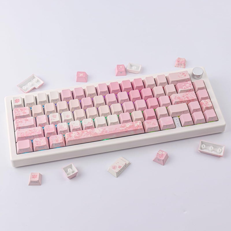 Tsungup Keycaps Cherry Blossom Tie-Dye Keycap Set - Custom Side Print PBT Pink Keycaps,131 Keys Gradient DoubleShot Sakura Key caps Cherry Profile Keyboard Key caps for Mechanical Keyboards - Image 3
