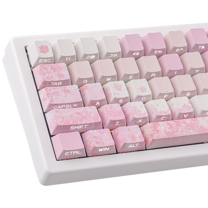 Tsungup Keycaps Cherry Blossom Tie-Dye Keycap Set - Custom Side Print PBT Pink Keycaps,131 Keys Gradient DoubleShot Sakura Key caps Cherry Profile Keyboard Key caps for Mechanical Keyboards - Image 1