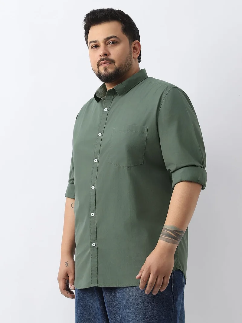 Urbano Fashion  Urbano Plus Men's Sage Green Cotton Full Sleeve Regular Fit Casual Solid Shirt  | Best Price UAE