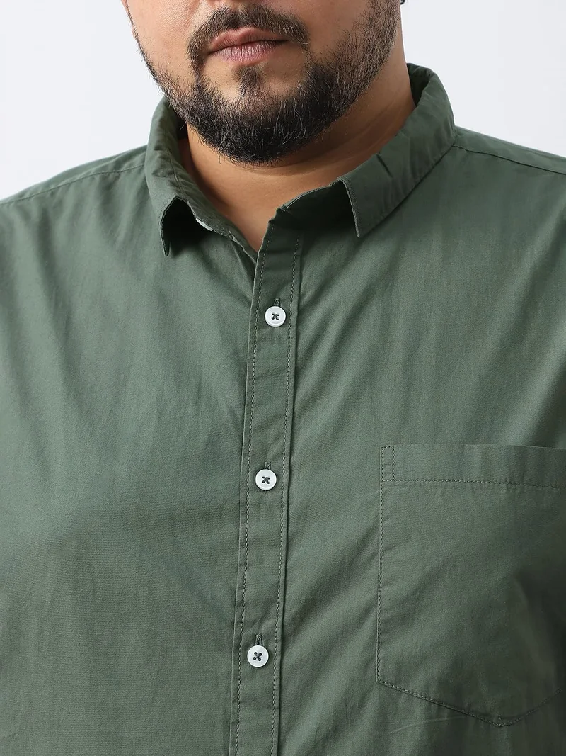 Urbano Fashion  Urbano Plus Men's Sage Green Cotton Full Sleeve Regular Fit Casual Solid Shirt  | Best Price UAE