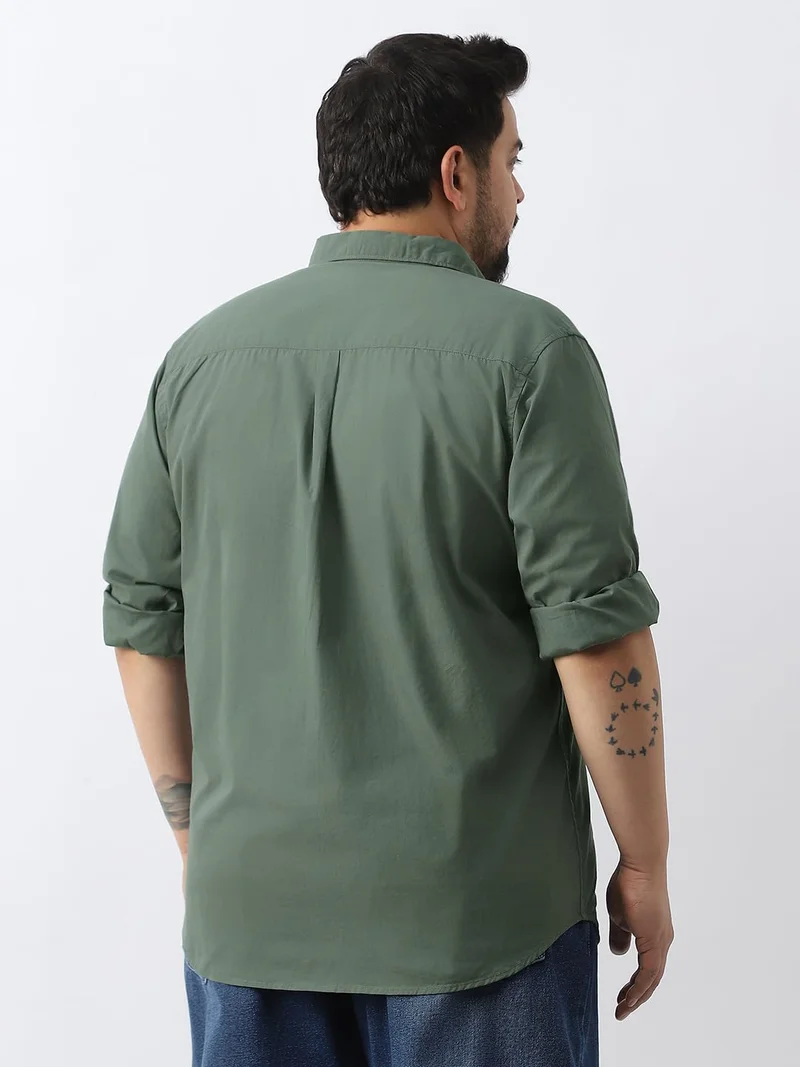 Urbano Fashion  Urbano Plus Men's Sage Green Cotton Full Sleeve Regular Fit Casual Solid Shirt  | Best Price UAE