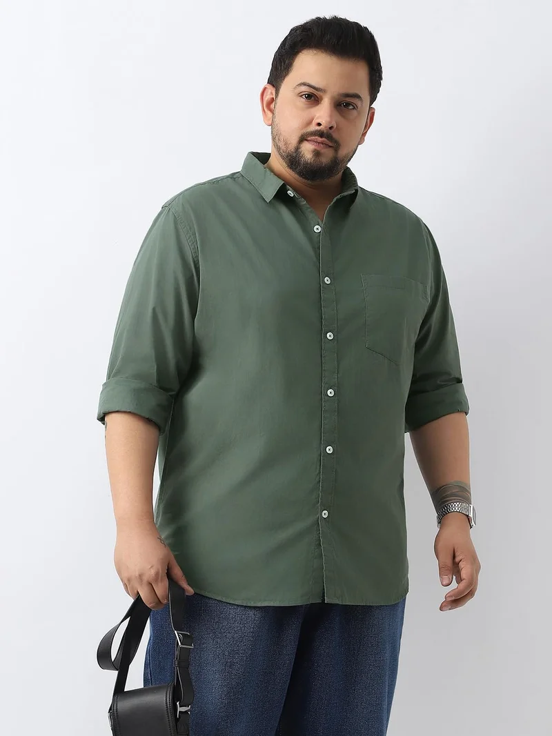 Urbano Plus Men's Sage Green Cotton Full Sleeve Regular Fit Casual Solid Shirt