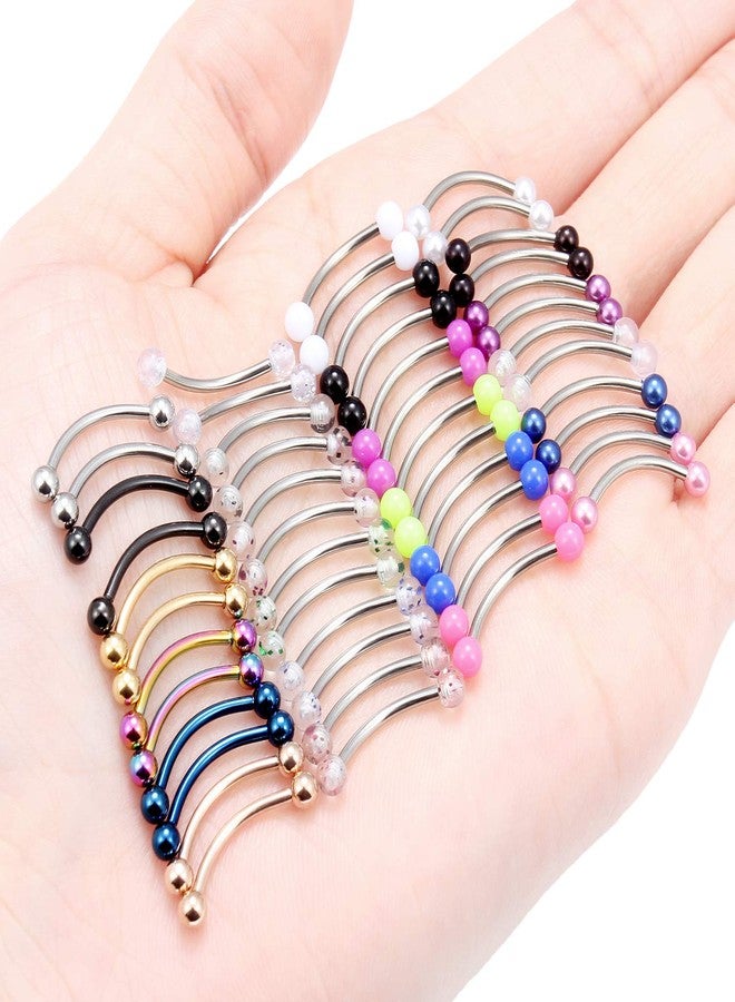 Hoeudjo 48PCS 16G Surgical Steel Snake Eyes Tongue Ring Curved Barbell rings Rings Eyebrow Rings Rook Piercing Jewelry Daith Earrings for Women Men, Metal, stainless-steel - Image 3