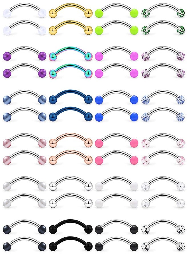 Hoeudjo 48PCS 16G Surgical Steel Snake Eyes Tongue Ring Curved Barbell rings Rings Eyebrow Rings Rook Piercing Jewelry Daith Earrings for Women Men, Metal, stainless-steel - Image 1