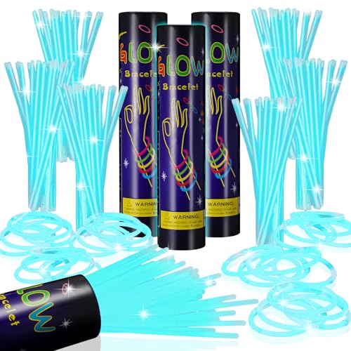 Hanaive 300 Pcs Glow Sticks Bulk 8 Inch Glow in The Dark Party Favors Neon Bracelet and Necklace Light up Sticks with Connectors for Anniversary Birthday Party SupplyAqua - Image 1
