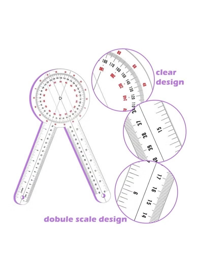 مقياس الزوايا الشفاف مسطرة القياس الخطي حاكم زاوية العظام البلاستيك Goniometer 360 درجة للجسم شريط قياس Goniometer منقلة الحاكم 3 حزمة - Image 4