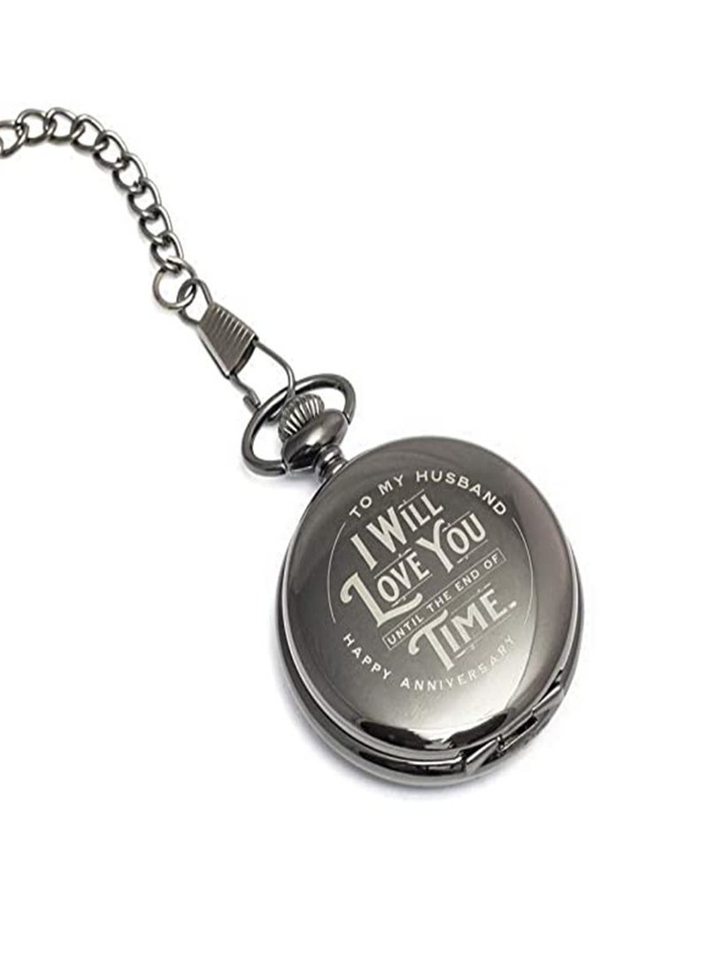 هدية ذكرى زواج للرجال للزوج - ساعات جيب منقوشة مذهلة للرجال - هدية ذكرى زواج له - تتضمن سلسلة وصندوق هدايا - فضي، فولاذ - Image 1