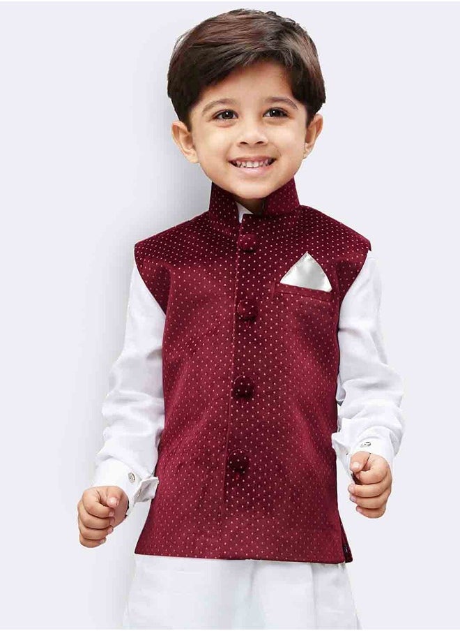 PRASHA - Boys' Maroon Velvet Nehru Jacket - Image 1